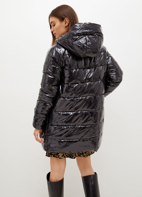 Abrigos Liu Jo Reversible With Hood Mujer Negras Leopardo | EJW-706829