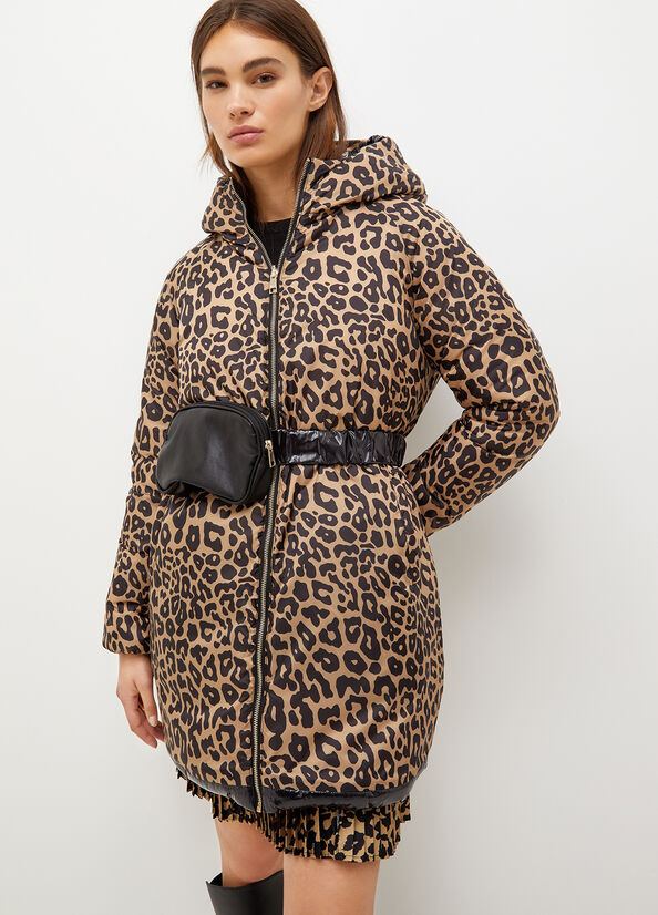 Abrigos Liu Jo Reversible With Hood Mujer Negras Leopardo | EJW-706829