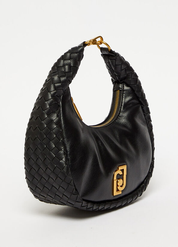 Bolsa De Hombro Liu Jo Braided Shoulder With Logo Mujer Negras | MQB-483590