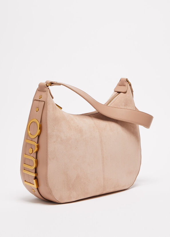 Bolsa De Hombro Liu Jo Gamuza Shoulder Mujer Beige | BUW-301849