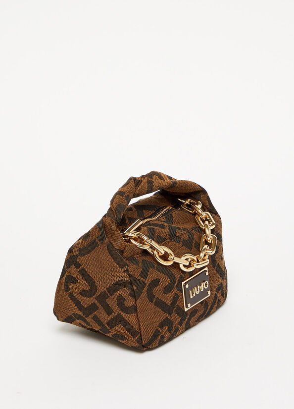 Bolsas De Mano Liu Jo With Jacquard Logo Mujer Chocolate | SOD-834967