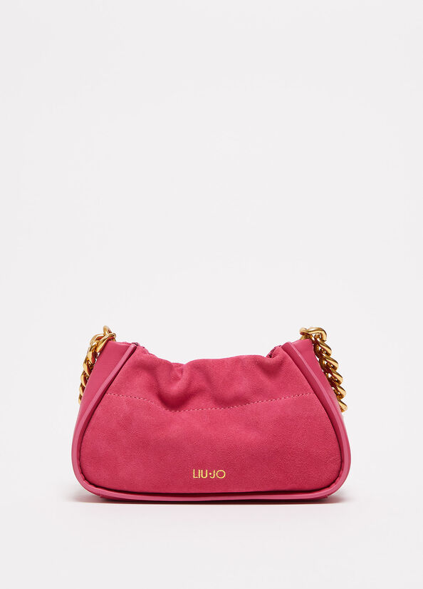 Bolso Clutch Liu Jo Gamuza With Logo Mujer Fucsia | ZCQ-528614