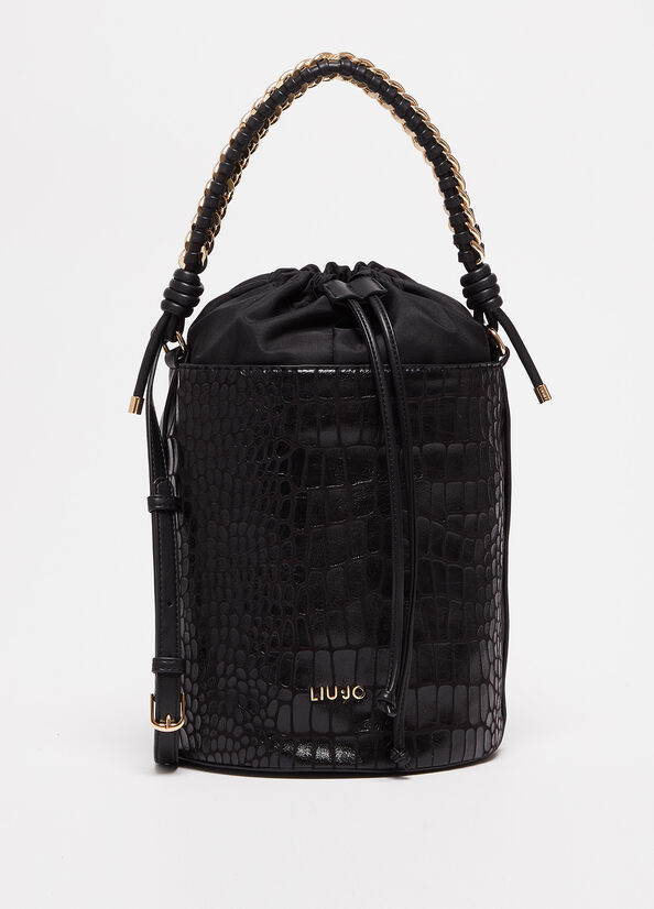 Bolso Saco Liu Jo With Crocodile Print Mujer Negras | BZT-291035