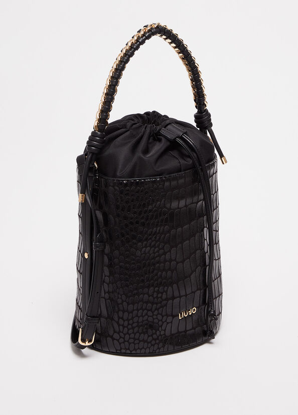 Bolso Saco Liu Jo With Crocodile Print Mujer Negras | BZT-291035