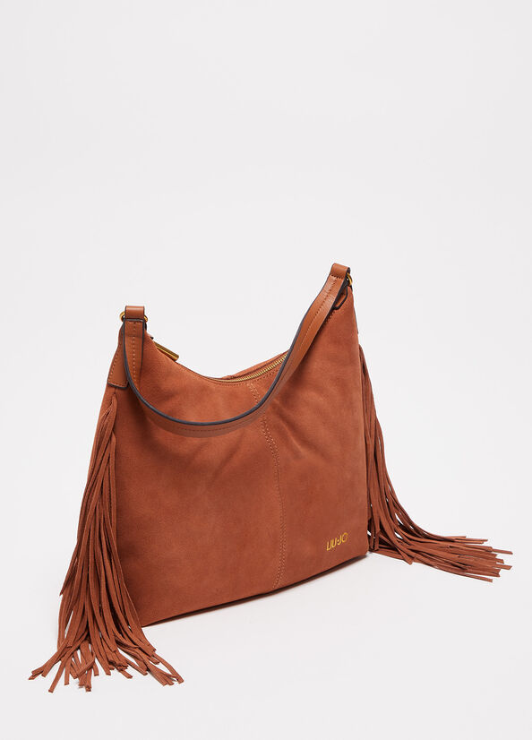 Bolsos Shopper Liu Jo Gamuza Shoulder With Fringes Mujer Marrones | SHU-389042