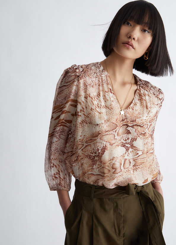 Camisas Liu Jo Chiffon Python Blouse Mujer Beige | PKS-065149