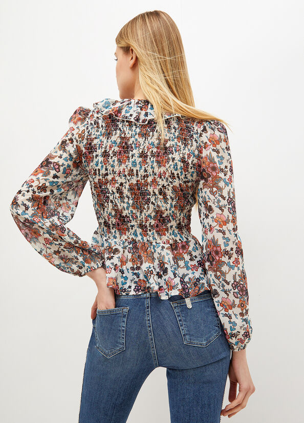 Camisas Liu Jo Floral Georgette Blouse Mujer Blancas | SEL-273564