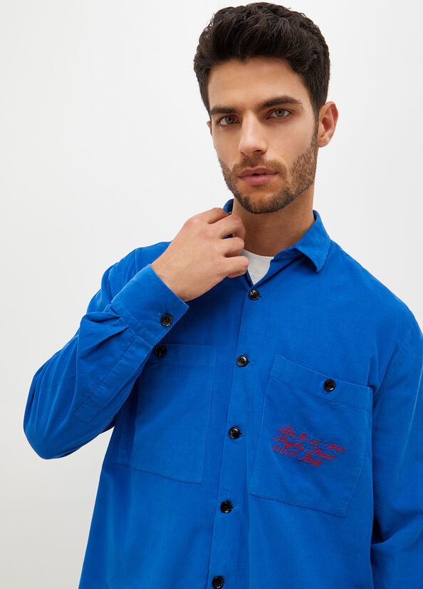 Camisas Liu Jo Oversized Velvet Hombre Azul Real Azules | XBA-460972