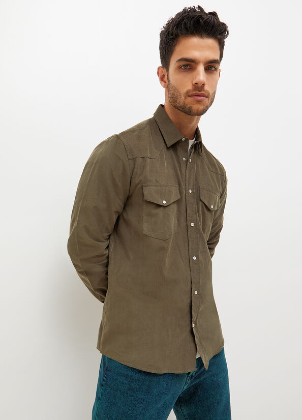 Camisas Liu Jo Regular Fit Corduroy Hombre Verde | HWQ-812903