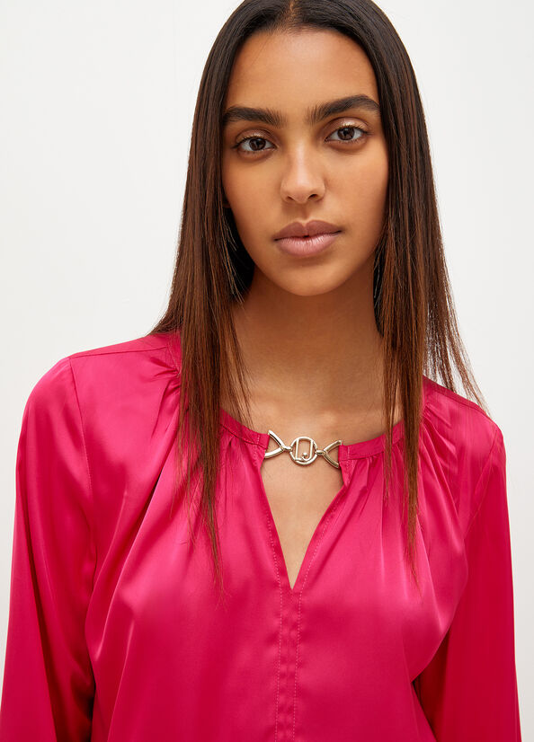 Camisas Liu Jo Satin Blouse With Jewel Logo Mujer Fucsia | QHO-908361