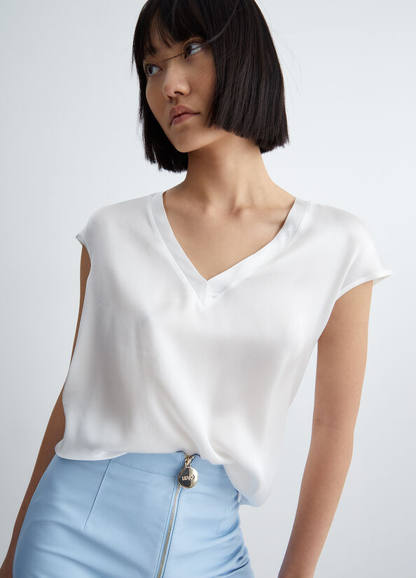 Camisas Liu Jo Silk Blend Blouse Mujer Blancas | JQX-213590