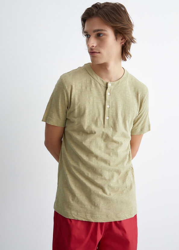 Camiseta Liu Jo Algodon Henley Hombre Beige | XNW-614280