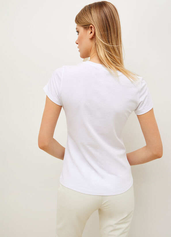 Camiseta Liu Jo Algodon Stretch Mujer Blancas | VMO-584270