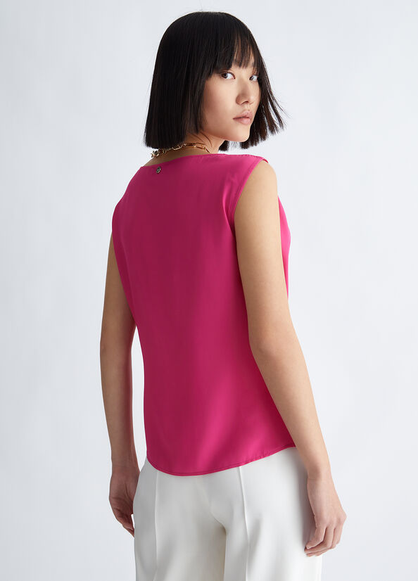 Camiseta Liu Jo Crepe De Chine Mujer Fucsia | VPE-726034