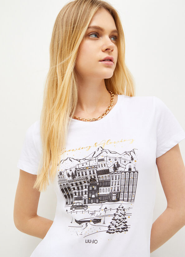 Camiseta Liu Jo Eco-Friendly With Estampadas Print Mujer Blancas | JRB-102678