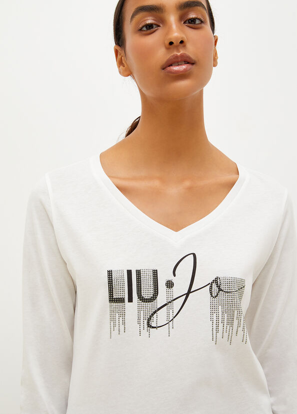 Camiseta Liu Jo Eco-Friendly With Gemstones Mujer Blancas | EQG-520871