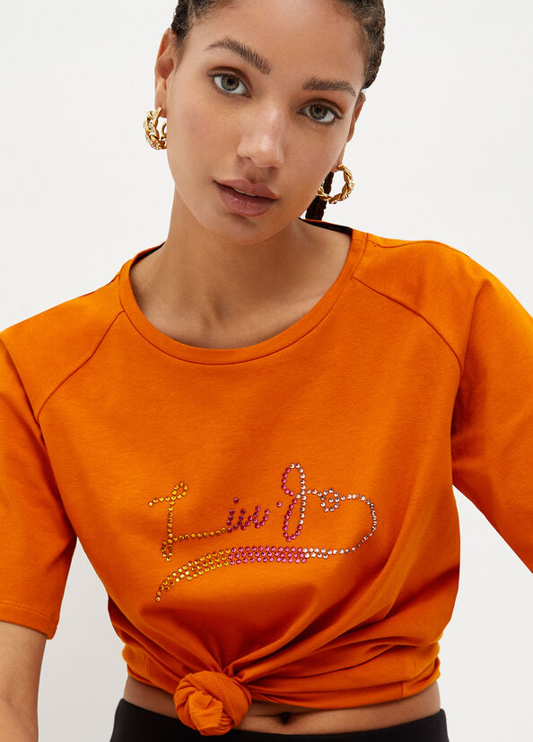 Camiseta Liu Jo Eco-Friendly With Gemstones Mujer Naranjas | PQT-198450