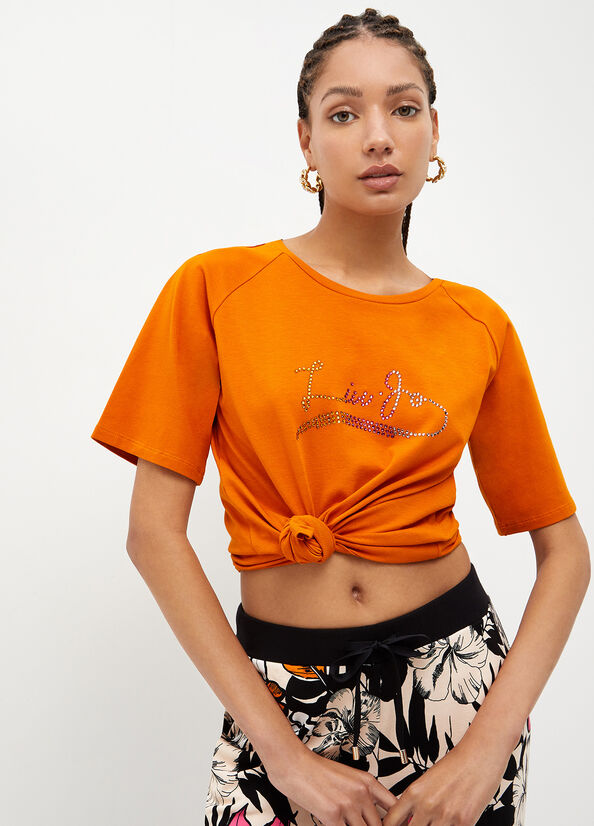 Camiseta Liu Jo Eco-Friendly With Gemstones Mujer Naranjas | PQT-198450