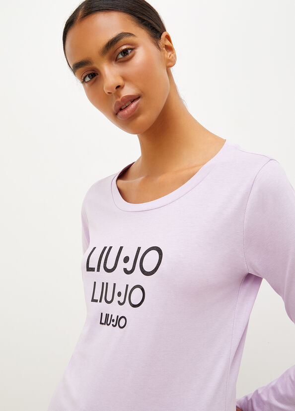 Camiseta Liu Jo Eco-Friendly With Logo Mujer Moradas | DRV-017649