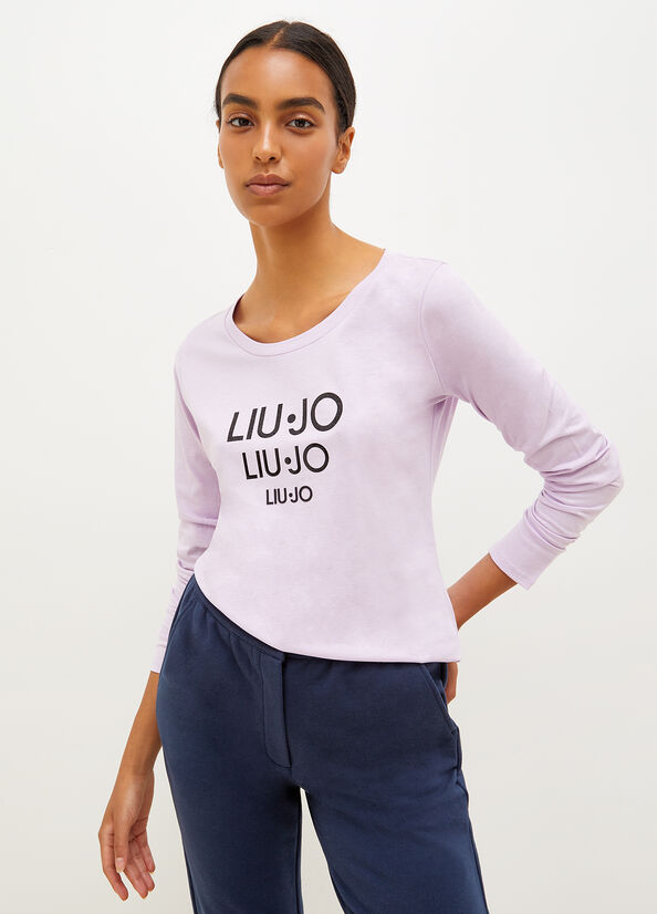 Camiseta Liu Jo Eco-Friendly With Logo Mujer Moradas | DRV-017649