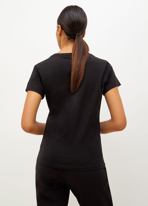 Camiseta Liu Jo Eco-Friendly With Logo Mujer Negras | KRX-864920