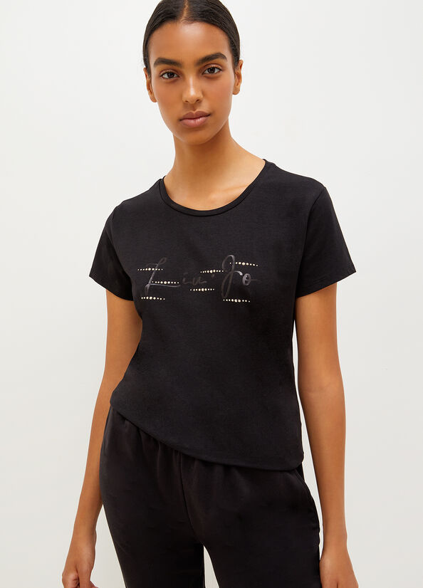 Camiseta Liu Jo Eco-Friendly With Logo Mujer Negras | KRX-864920