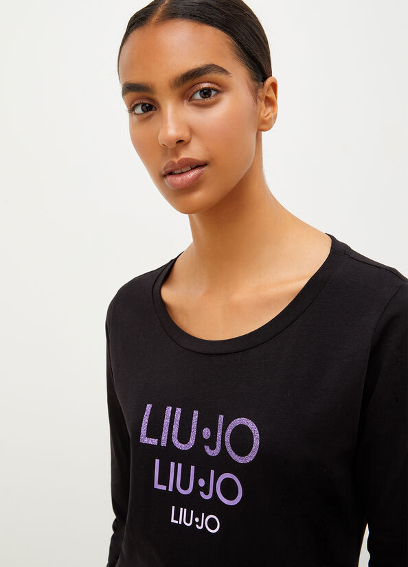 Camiseta Liu Jo Eco-Friendly With Logo Mujer Negras | XSC-104957