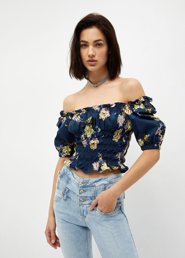 Camiseta Liu Jo Floral Denim Mujer Azules | THD-284690