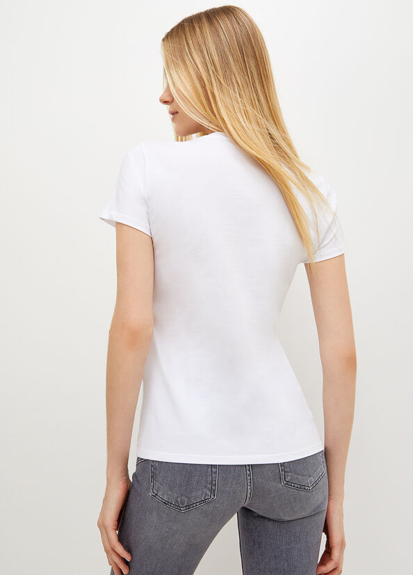 Camiseta Liu Jo Stretch Algodon With Logo Mujer Blancas Negras | TPC-231970