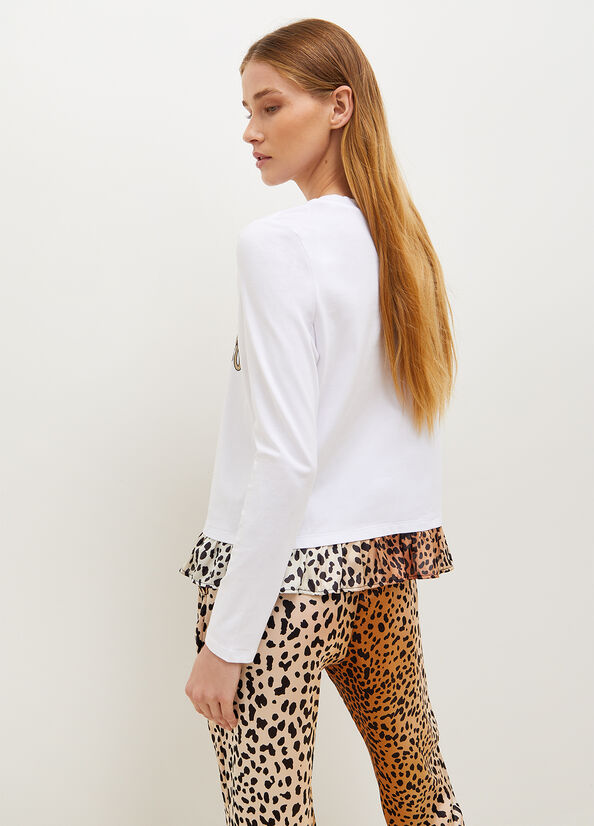 Camiseta Liu Jo With Animal-Print Heart Mujer Blancas | RLK-243980