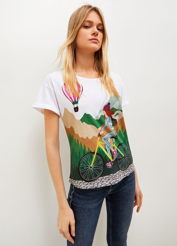 Camiseta Liu Jo With Deux Alpes Print Mujer Multicolor | WSO-620871