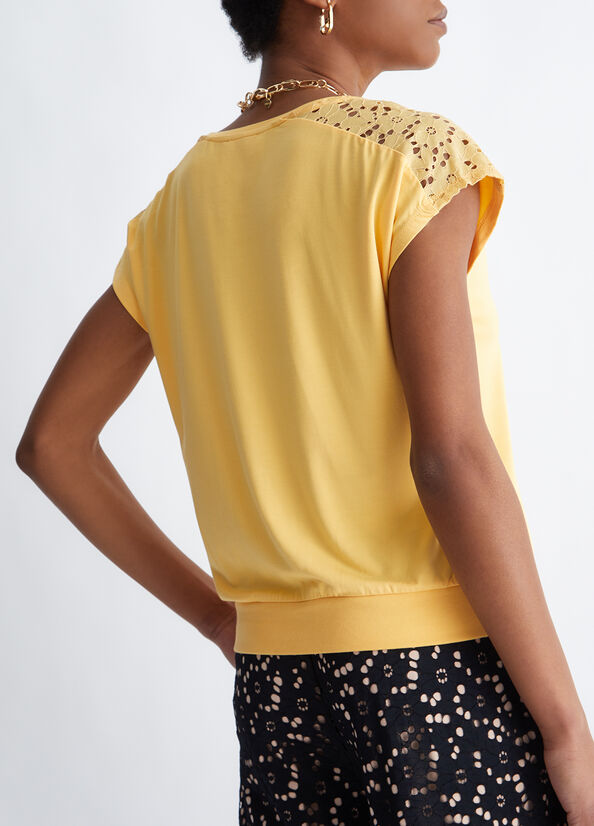 Camiseta Liu Jo With Encaje Details Mujer Amarillo | QRS-518930