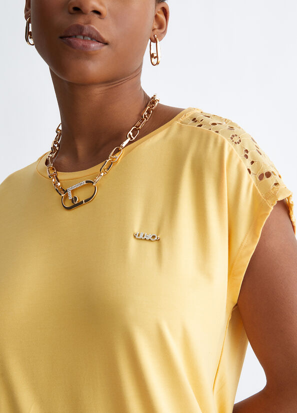 Camiseta Liu Jo With Encaje Details Mujer Amarillo | QRS-518930