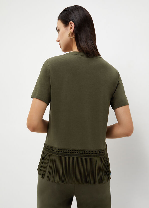 Camiseta Liu Jo With Fringes Mujer Verde Oliva | WEK-419280