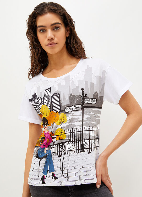 Camiseta Liu Jo With New York Print Mujer Blancas | LSN-736190