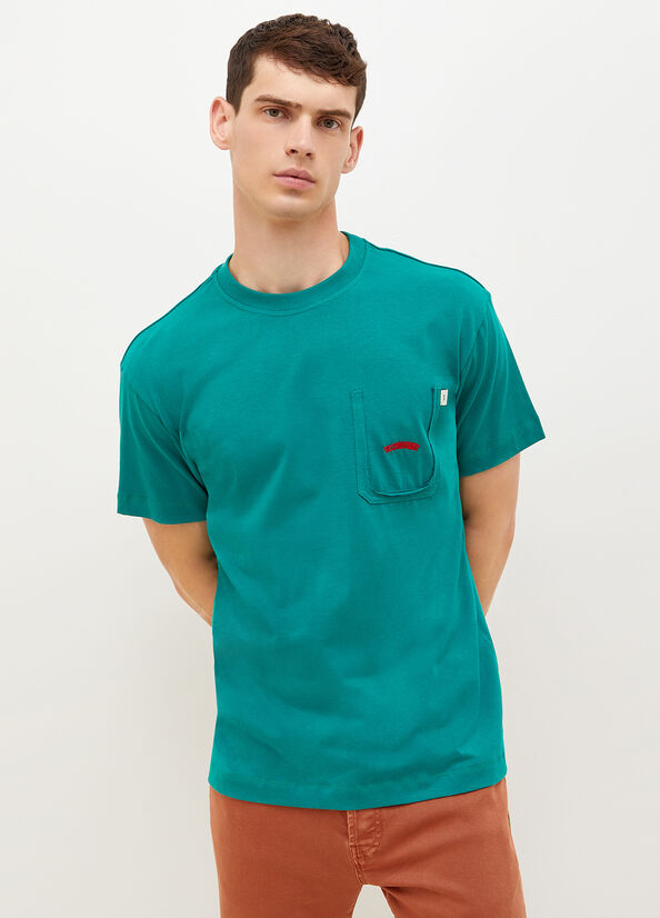 Camiseta Liu Jo With Print On The Back Hombre Verde | JKS-592761