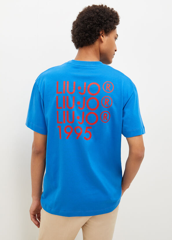 Camiseta Liu Jo With Print On The Back Hombre Azul Real Azules | OER-571639