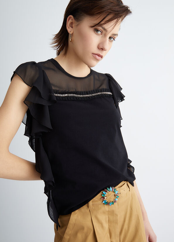 Camiseta Liu Jo With Rhinestones Mujer Negras | MGN-026789