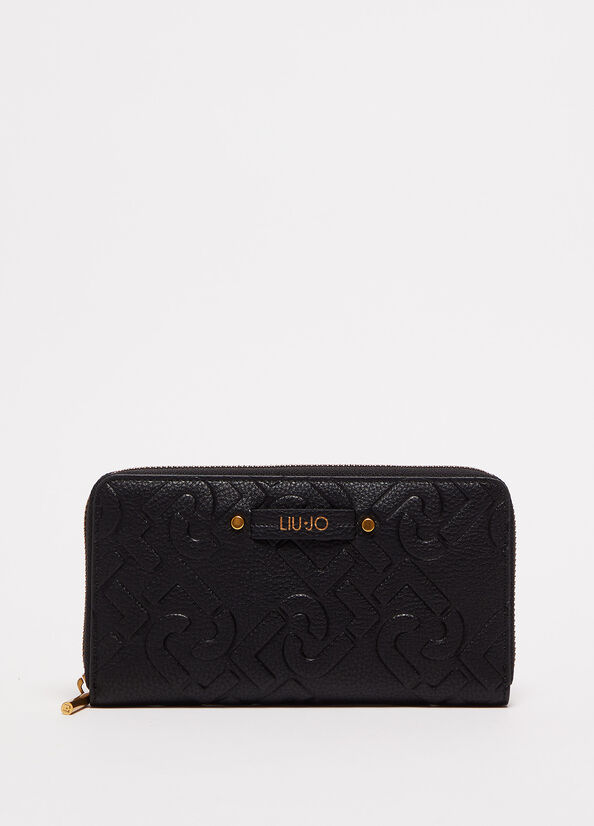 Carteras Liu Jo Zip Around With Logo Mujer Negras | UEP-120369