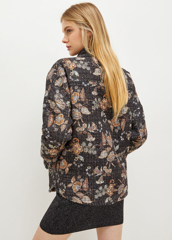 Chaquetas Liu Jo Bouclé Over With Print Mujer Negras | BUX-631279