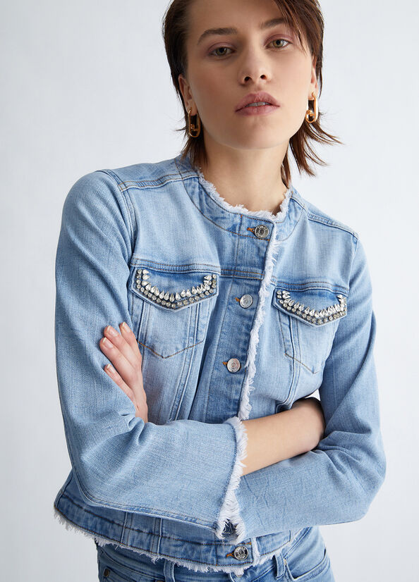 Chaquetas Liu Jo Denim With Appliqués Mujer Azules Claro | SBF-703156