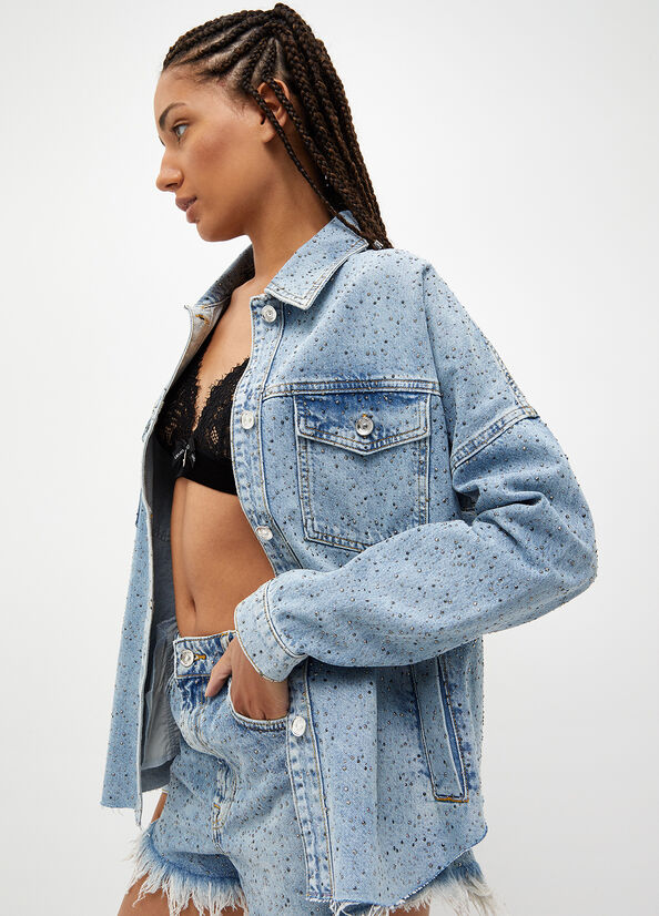 Chaquetas Liu Jo Denim With Rhinestones Mujer Azules | UGY-095326