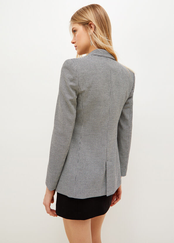 Chaquetas Liu Jo Eco-Friendly Houndstooth Blazer Mujer Blancas Negras | WVO-156780