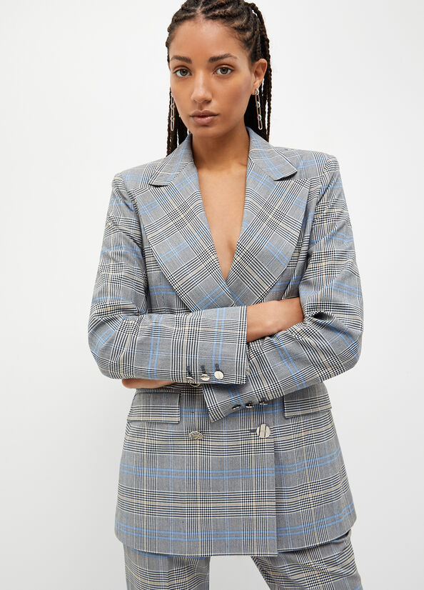 Chaquetas Liu Jo Glen Plaid Blazer Mujer Gris | SUA-574839