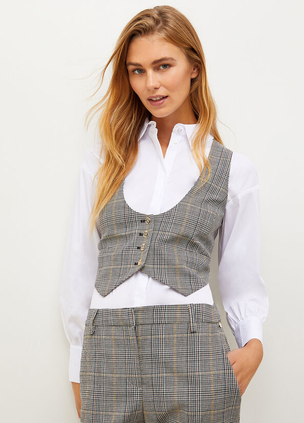 Chaquetas Liu Jo Glen Plaid Vest Mujer Gris | MQO-260839