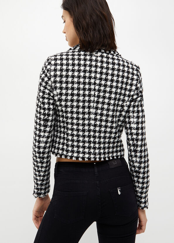 Chaquetas Liu Jo Houndstooth Bouclé Blazer Mujer Negras Blancas | SIY-829056