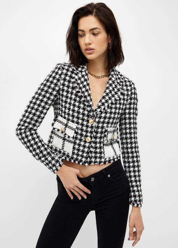 Chaquetas Liu Jo Houndstooth Bouclé Blazer Mujer Negras Blancas | SIY-829056