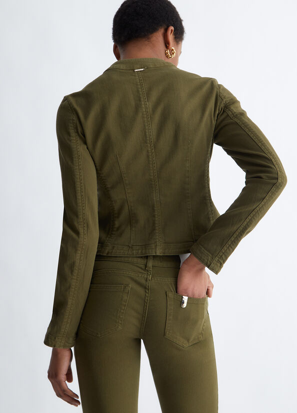 Chaquetas Liu Jo Stretch Drill Mujer Verde Oliva | NXB-503216