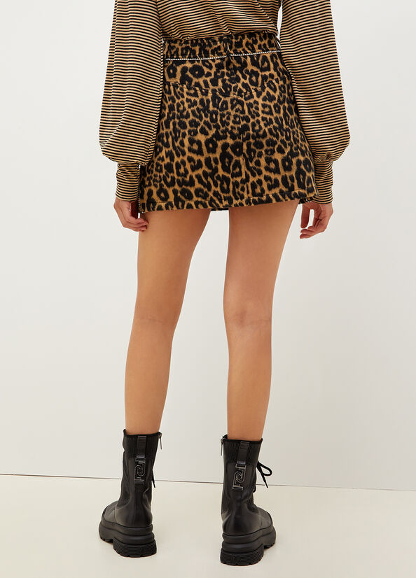 Falda Liu Jo Animal Print Mini With Gemstones Mujer Marrones | FGV-463857