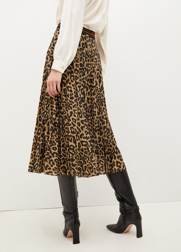 Falda Liu Jo Animal Print Plisado Mujer Marrones | FIC-164539